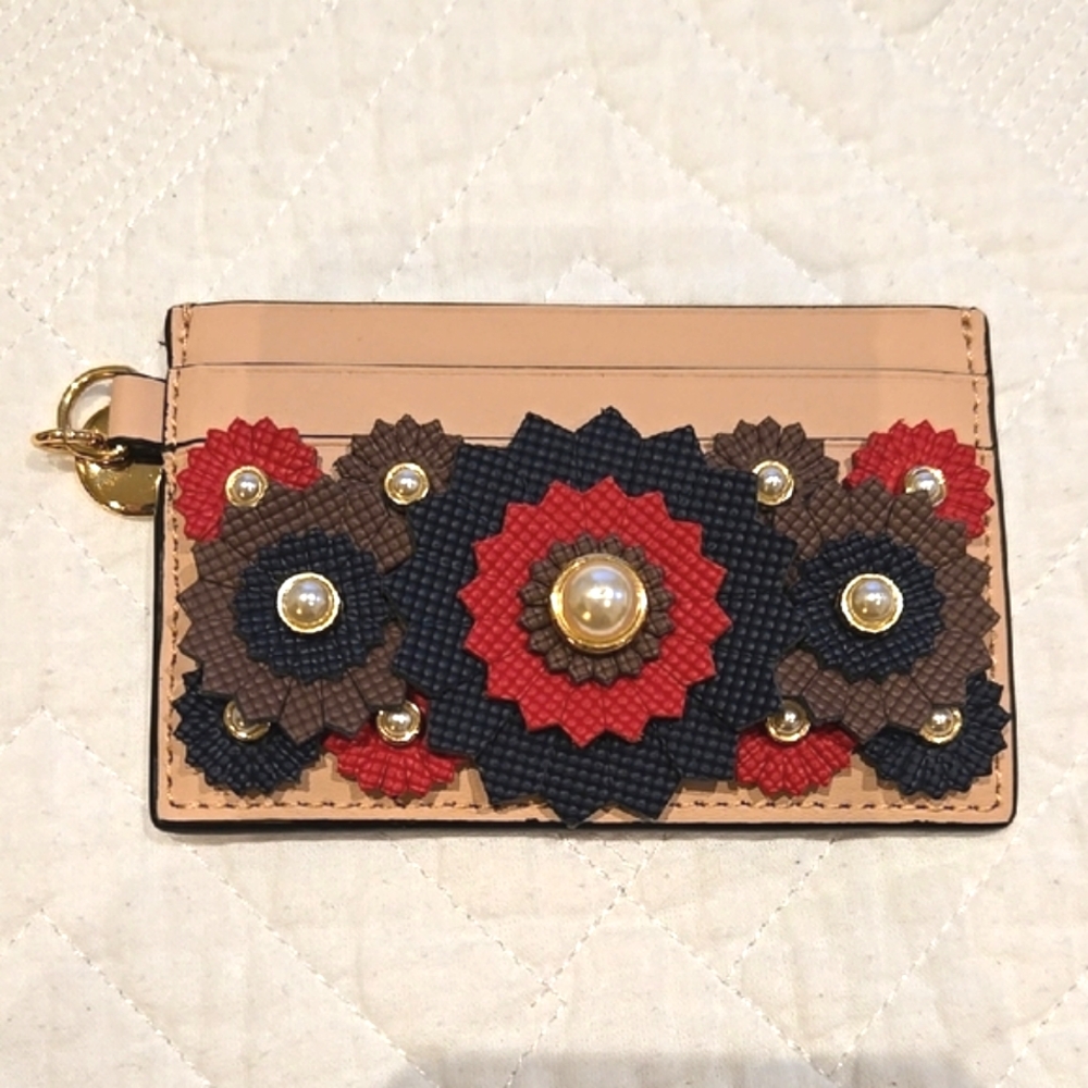 ZAC Zac Posen Earthette -Apricot Floral Embellished Card Holder - Picture 3 of 4